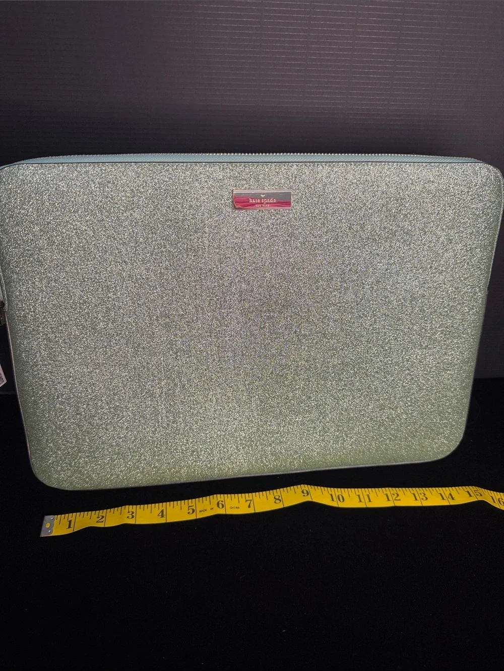 kate spade Glitter Mint Green Tablet Sleeve with Gold Plaque